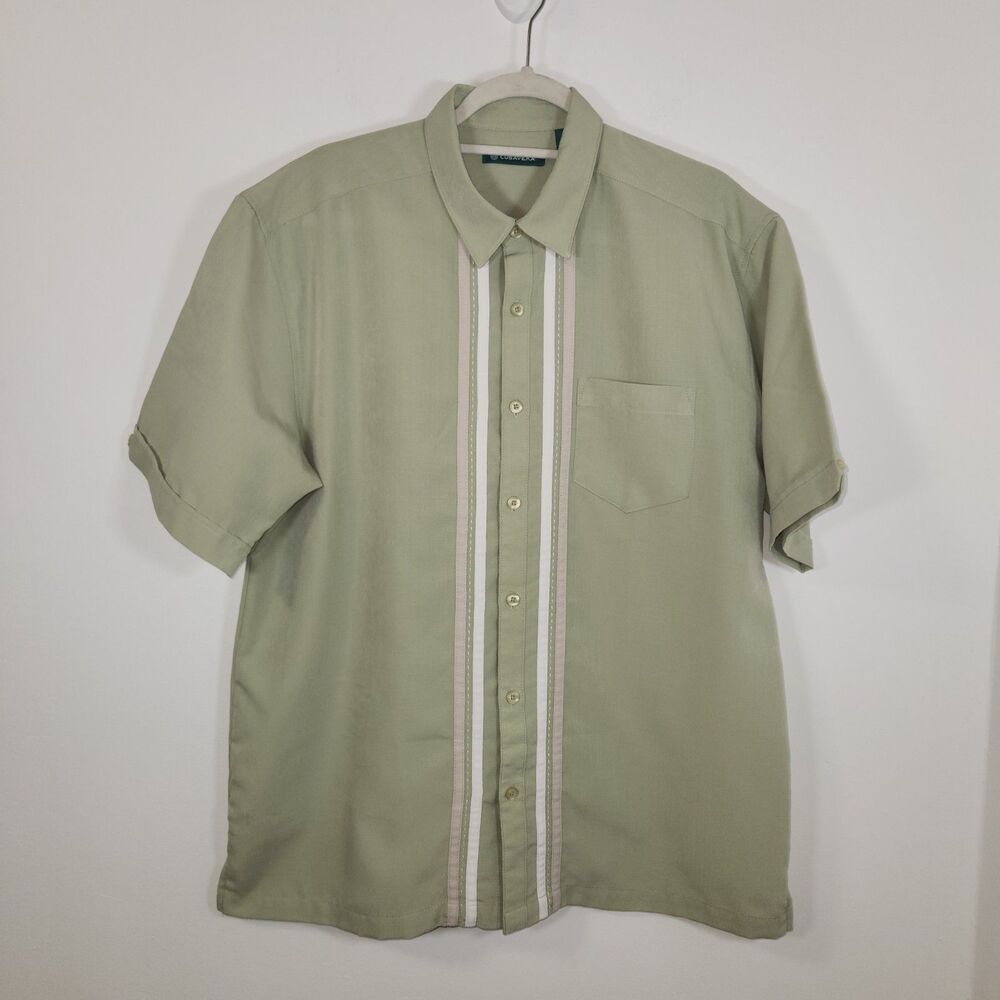 Cubavera Men's Collared Button Up Casual Cuban Shirt Green LARGE